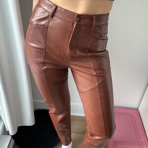 Aritzia Wilfred Rebel Brown Leather Pants